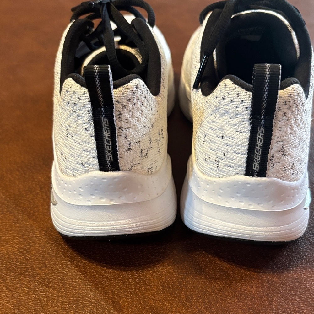 Skechers White and Black Knit Athletic Shoes - Picture 3 of 5